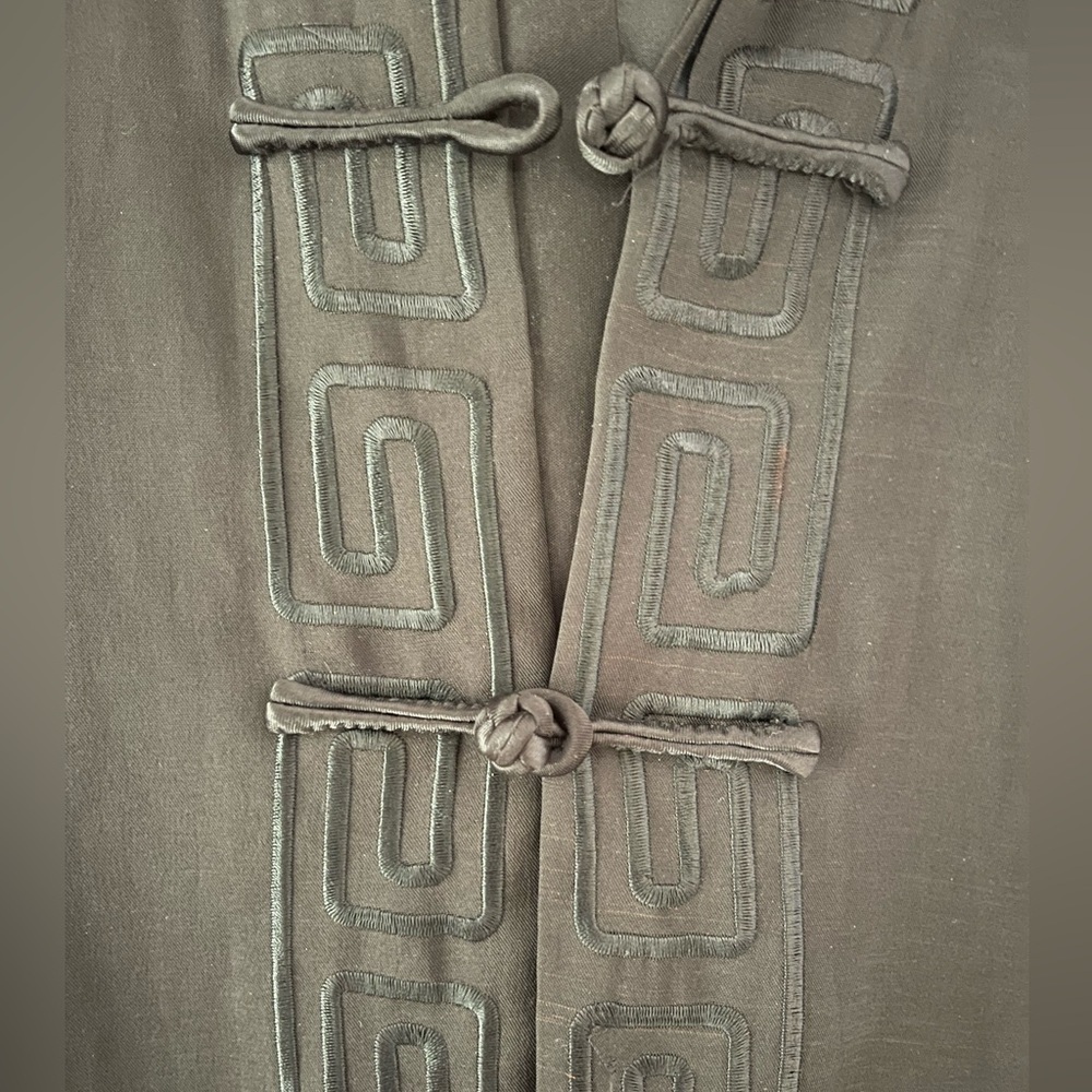 Vintage Black Mandarin Collar Embroidered Jacket with Frog Closures size XL - Picture 2 of 8